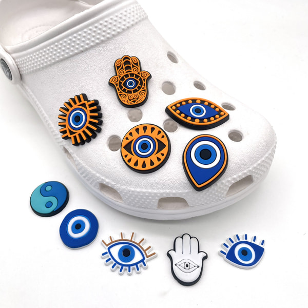 10 stk. 3D Clog Sandaler Smykker (Djævlens Øje), Sko Charms, Søde Sko Smykker til Clogs Sko Sandal Armbånd DIY