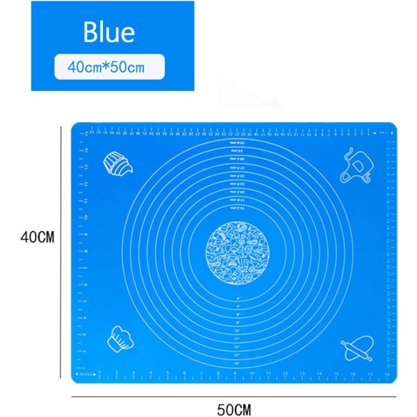 19,7''x15,8'' Non-Stick och halkfri silikonbakningsmatta 50x40cm Fondantmatta Degvalsmatta med mått BPA-fri (Blå)