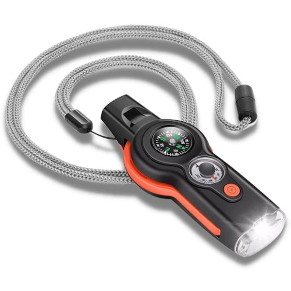 Nödöverlevnadsvisselpipa 7 i 1 med kompass termometer LED-ljus förstoringsglas reflektor för utomhusbåtliv vandring camping djungeljakt gåva