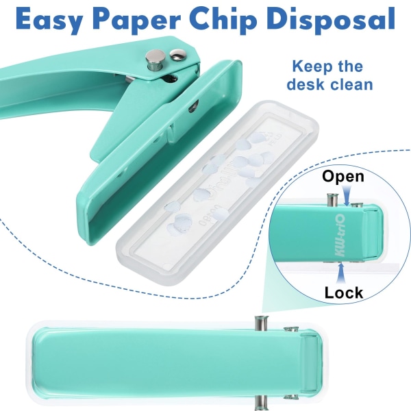 1 stk. låsbar hullstans med ett hull, 1 hull papirhullstans, 20 arks kapasitet håndholdt hullstans med sklisikker base for papirindekskort, papp, a