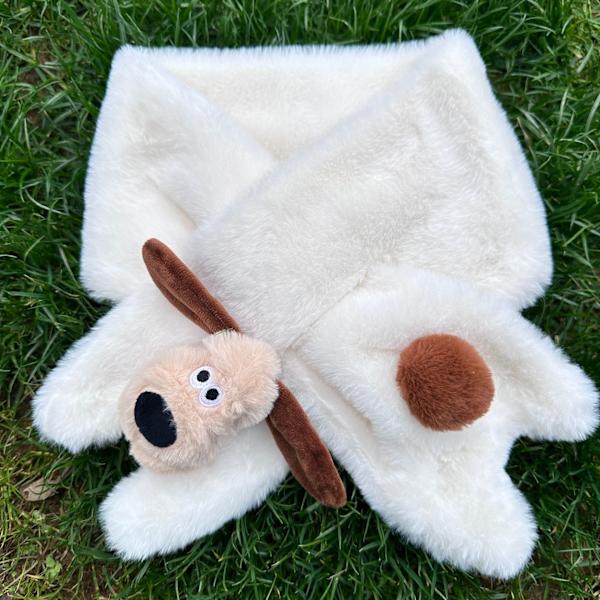Söt tecknad hund plysch halsduk elegant kors halsduk höst och vinter kallskydd varm plysch halsduk