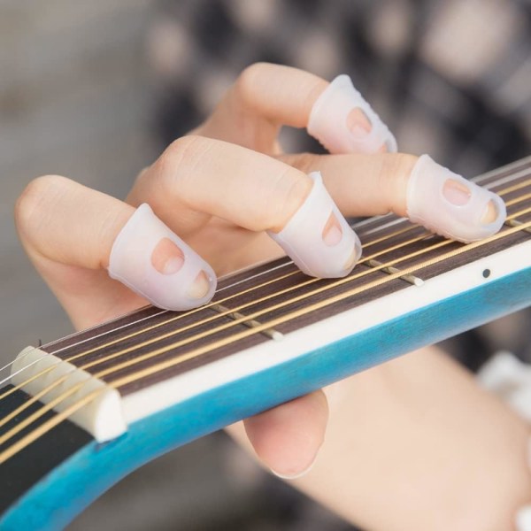 Gitarfingerbeskytter, 50 stk Sklisikre Transparente Silikonfingerbeskyttere for Nybegynnere som Spiller Ukulele Elektrisk Gitar (5 Størrelser)