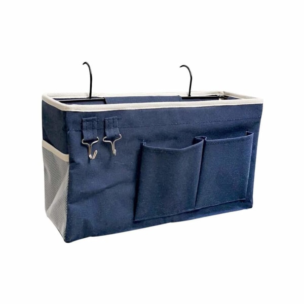 Opbevaringslomme ved sengekanten/Hængende opbevaringstaske til sengegavle Køjesenge Sovesal Organisering af mobiltelefon, magasin, briller (marineblå)