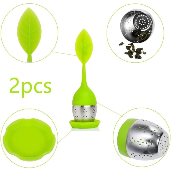 Tea Infuser, 1 Pieces Silicone Tea Infuser, Infuser Tea Leaves, Tea Strainer, with Silicone Handles, Modern Leaf Design, for Straining Tea (Green)