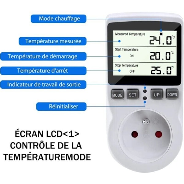 Termostat stikdåse, temperaturregulator, programmerbar digital timer med probe, sæt termostat drivhusvarme, 1 stk akvarium