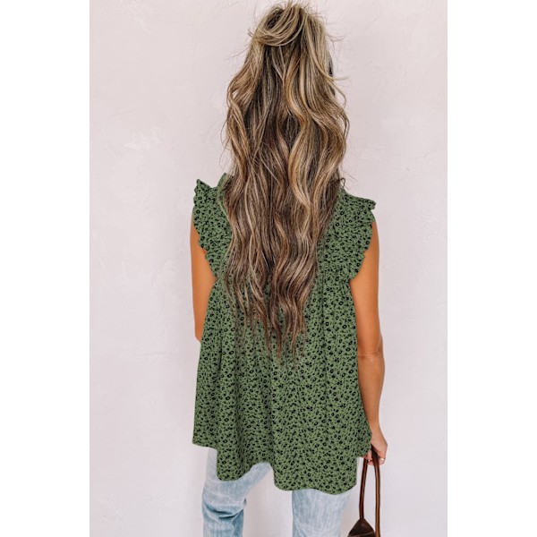 Boho Blomster Tank Tops for Kvinner, Rynket Stropper Plissert Sommer Casual Ermeløs Skjorter Topper Strand Bluser (M)