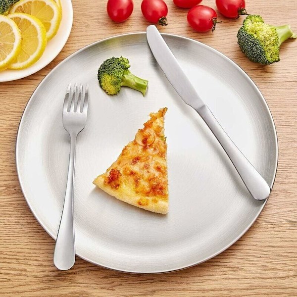 Ruostumattomasta teräksestä valmistetut pizzalautaset (23 cm hopea), pyöreä pizzan halkaisija, kestävä ja hajuton tarjoiluvati
