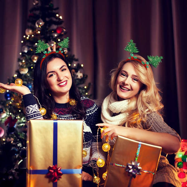 Julehodeplagg med glitter, gullfarget snøflak, grønn og rød, til kvinner og jenter, hårtilbehør, cosplay, vinter, juledekorasjon
