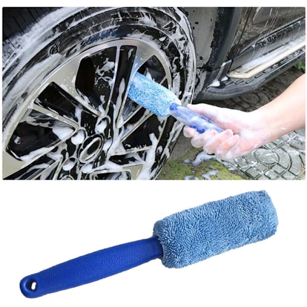 Mikrofiber Bilhjulbørste, Bil Dekk Rengjøringsbørste, 2 stk Premium Myk Hjulbørste, Ripefri Dekkvask og Pleieverktøy (Blå) 2854CM