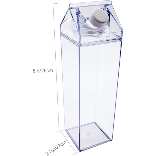 Läpinäkyvä neliönmuotoinen maitolasi, vuotamaton muovinen hedelmämehun pullo (läpinäkyvä/1000ml) ulkoilulajeihin, matkustamiseen, retkeilyyn ja vaellukseen.