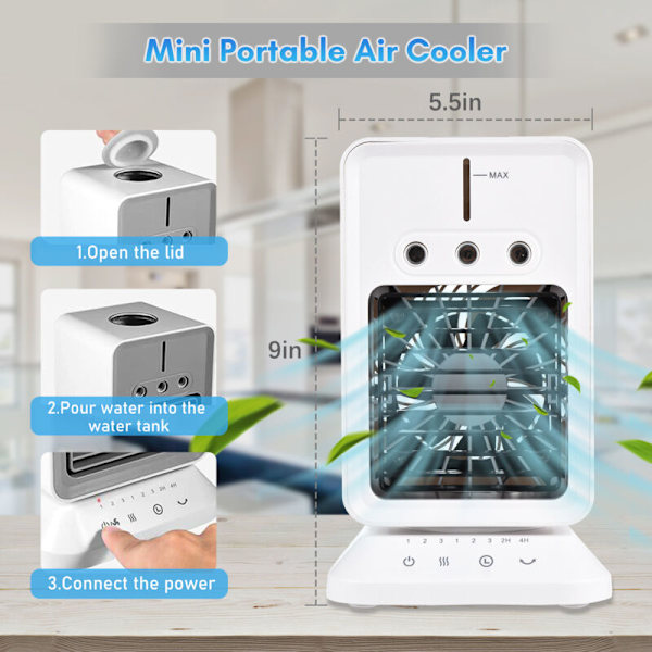Portabel mini-kylare för skrivbord - rumskylare. Luftfuktare för fester med 3 justerbara vindriktningar, USB-driven evaporativ kylare för sovrum och camping