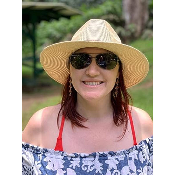 Dam och herr hatt brun halm Panama hatt sommar bred brätte solhatt anti-UV för strand resor solhatt