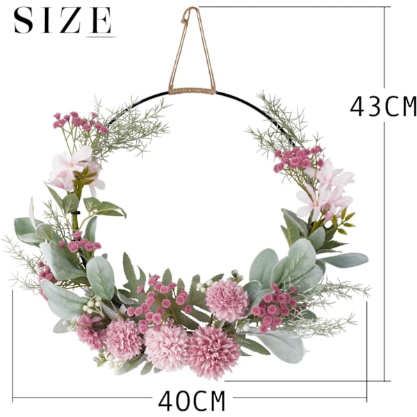 Kunstig blomsterkrans, dørblomsterkrans, veggdekorasjonsblomsterkrans for bryllup, fest, hjemmedekor