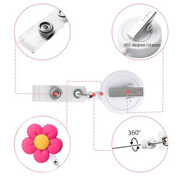7 stk. Patch Akryl Blomsterfarget Merke Rulle med Tilbaketrekkbar Klips, Studentgave, Tilbaketrekkbar ID-Merkeholder, Merkeholder