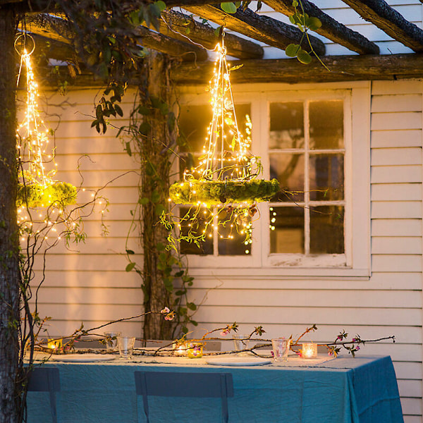 Solenergi lyslenke, 10 tråder 100 LED, vanntett, dekorativ, gyllen kobbertråd, for hage, juletre