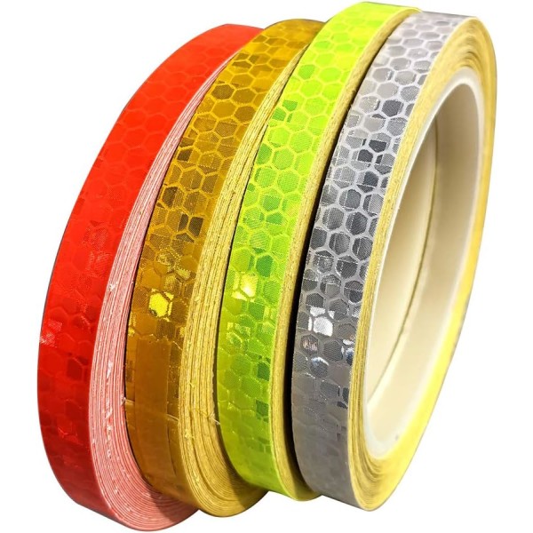 Reflekterende tape, 4 stykker 10mm × 8m reflekterende tape vanntett tape, sikkerhetsadvarsel synlighet reflektor lim (rød, grønn, gul, hvit)