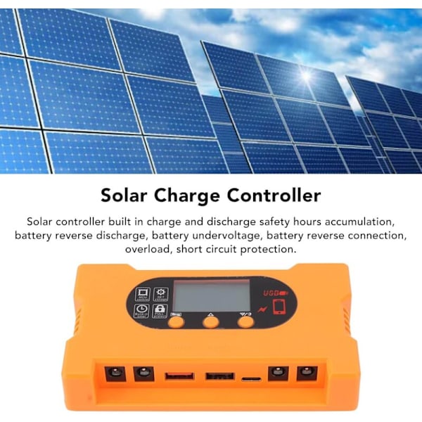 Aurinkolataussäädin, 12V/24V aurinkopaneelisäädin säädettävällä LCD-näytöllä, kaksois-USB-portti, ajastinasetus, PWM-automaattiasetus (20A)