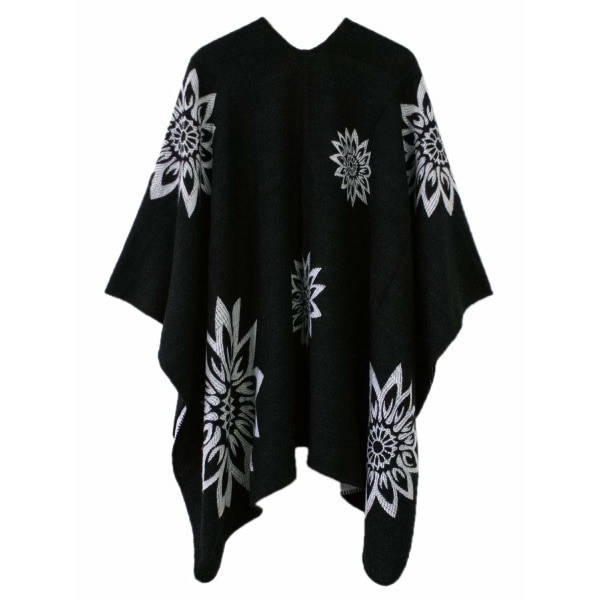 Varm sjal for kvinner, ytre skjerf, strikket teppe, dobbeltsidig tykk poncho, kvinners fargeblokkert sjal, innpakket poncho med frontåpning