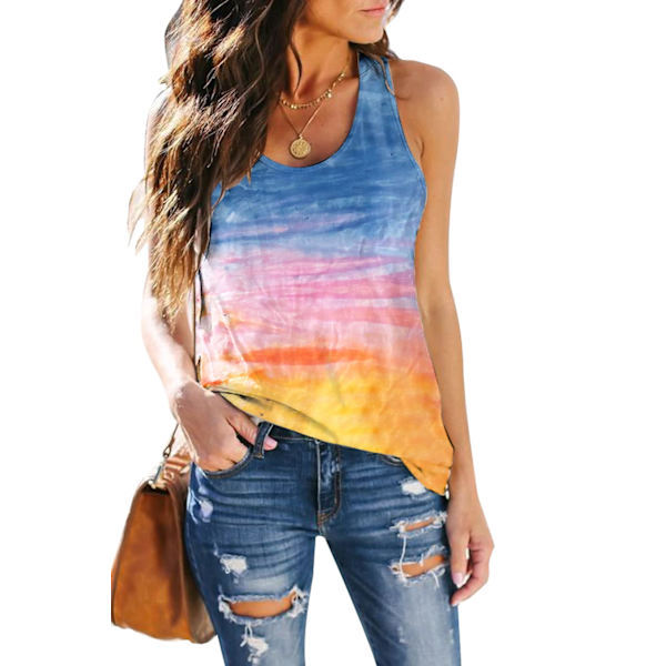Kvindernes Ærmeløse Træning Tank Top Løs Pasform Sommer Toppe Søde Trykte Yoga T-shirts (L)