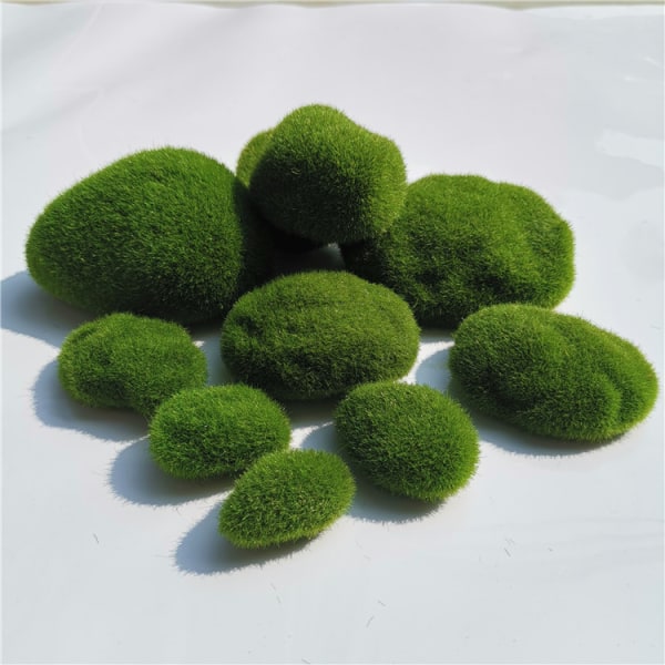 Sæt med 30 dekorative kunstige mossten i 3 størrelser, grøn mos