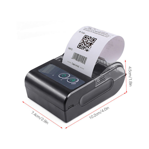 AIbecy Mini Bærbar Termisk Skriver Trådløs 58 mm for etiketter, kvitteringer, frakt, ekspresskriver, USB BT-tilkobling, administrasjon av ESC/POS-kommandoer