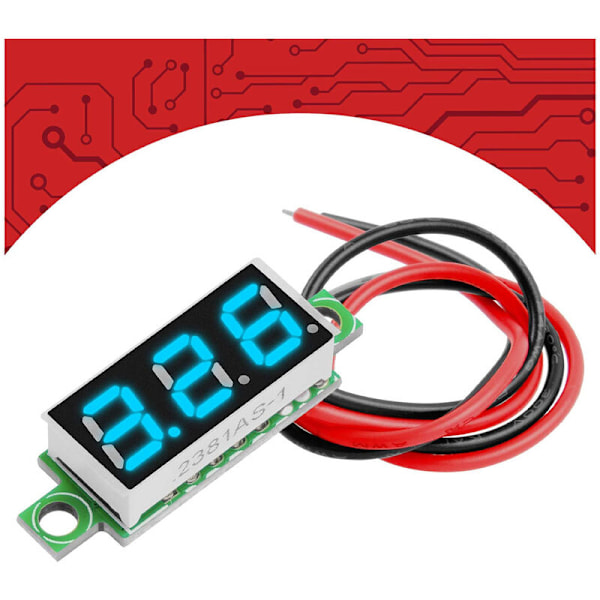 5 x 0,28 TUM Mini Digital Voltmeter med 7-LED Display 2,5V-30V, Visar spänning, spänningsmätningsmodul kompatibel med Arduino inklusive en e-