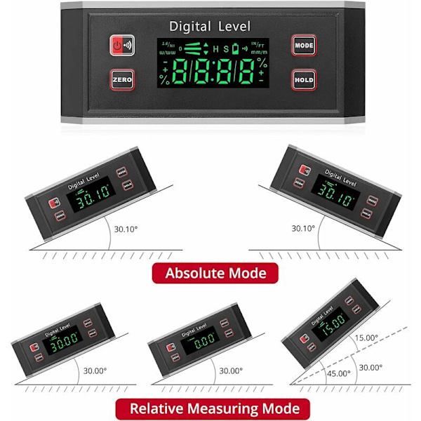 Inclinometer, Vattentät vinkeldetektor IP54 Numerisk rapportör nivå med magnetisk spårbas i V / 4 × 90 ° för bil-, träindustrin m.m.