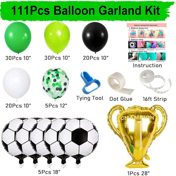 111 stk. Fodboldtema Ballon Sæt Fest Dekoration Balloner Sæt Konfetti Ballon Dekorationer og Banner Baggrund Baggrund til Fest Dekoration