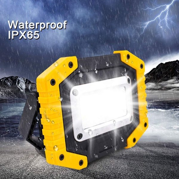Oppladbar LED arbeidslampe - Rrojector batteridrevne sikkerhetslys 30W med 3 COB flomlys campingplassmoduser med vanntett USB for fiske, fottur (batt