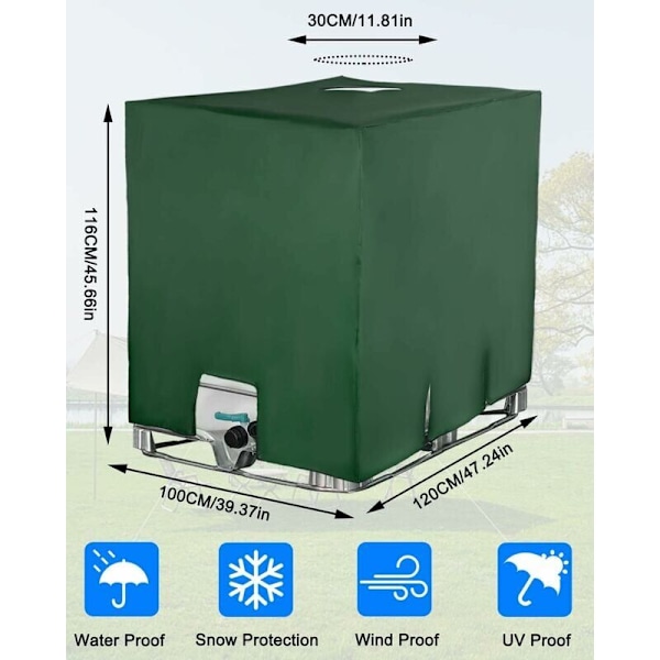Skydd för IBC 1000L tank, skyddslock för vattentank, anti-UV dammskydd, plugg vattentankspresenning (116 x 100 x 120 cm, grön)