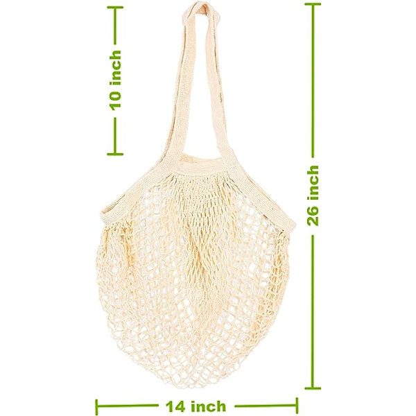 2 kpl uudelleenkäytettävää verkkokassi, kannettava/pestävä/kestävä/ekoystävällinen pitkällä kahvalla ruokakaupoille, rannalle, leluille, hedelmille, vihanneksille