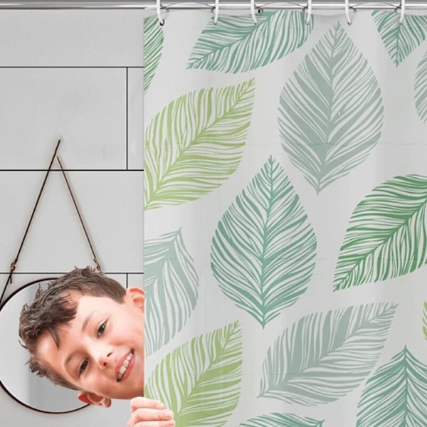 Duschdraperi 200/240 fall 200x240 cm, PEVA Långt duschdraperi, vattentäta duschdraperier med gröna blad, resistenta badrumsdraperier mot grön mögel, wi