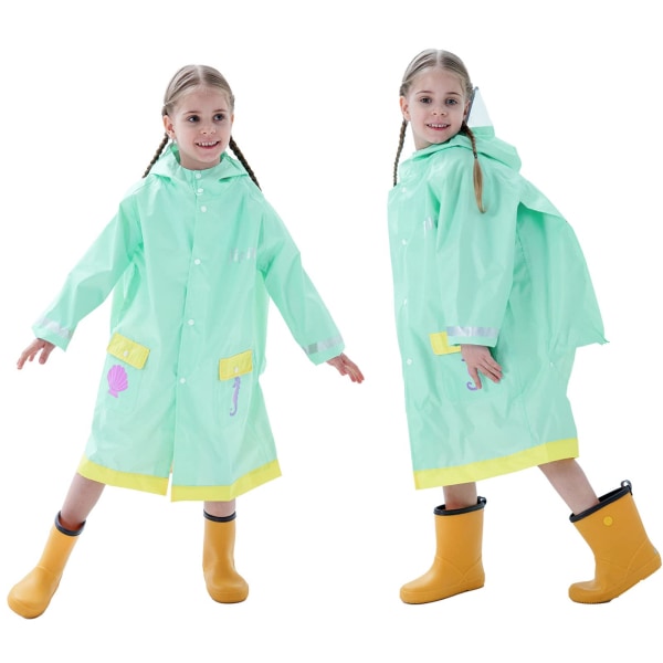 Regnrock med huva Barn Vattentät Poncho Barn Unisex Pölset Djurmönster Unisex Regnrock Lång Jacka Jacka med Transparent Kant och Reflekterande