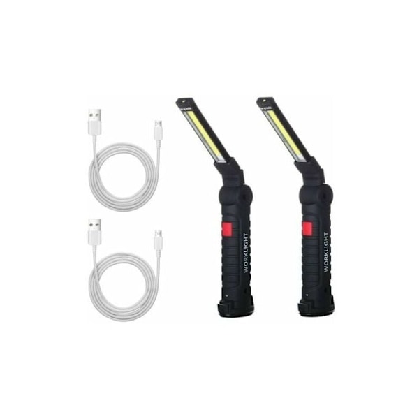 2 x COB Arbeidslampe Oppladbar LED LED Broadcasting COB ARBEIDSLAMPE LED ARBEIDSLYS GÅ MED MAGNETISK BASE Inspektionslampe for fotturer, camping