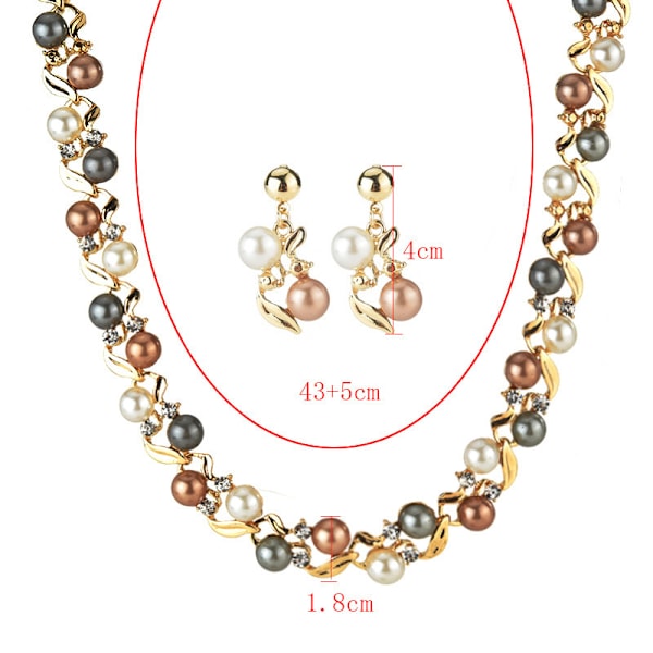 Populärt mode multi-lager pärla strass halsband örhängen överdrivna smyckesset med diamantset kedja silver
