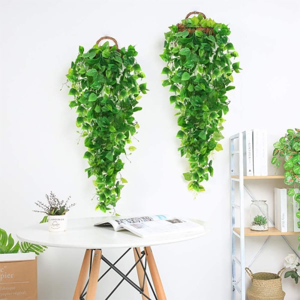 2PCS Konstgjorda Hängande Växter Falska Murgröna Blad för Vägg Hem Veranda Trädgårdsdekoration
