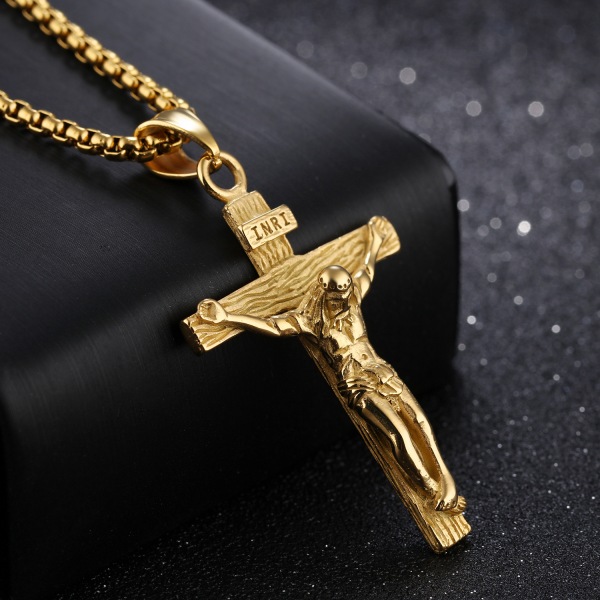 set of 3 Stainless Steel Jesus Christ Cross Pendant Necklace for Men 7mm Width Chain