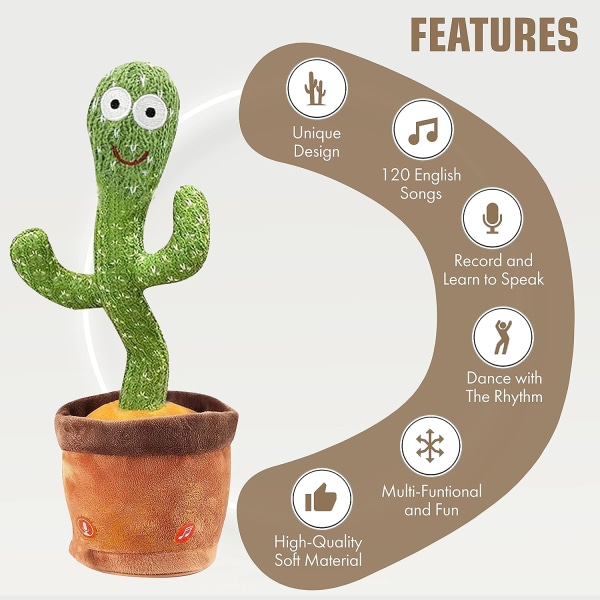 Leke Dansende Kaktus Stemmeopptaker Baby Leker - Interaktive Plysjfigurer Talking Cactus Leker for Gutter og Jenter - Syngende Kaktus Spiller Inn og Gjentar -