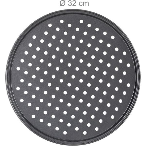 Sæt med 2 runde bageplader med huller i gråt kulstofstål Ø 32 cm kulstofstål