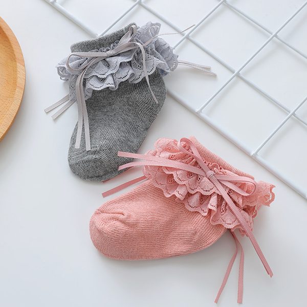 4 par prinsessa babyflicka bomull volang spets dop sockor