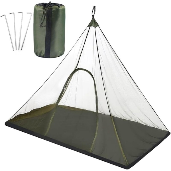 Myggnett for camping 220 x 120 x 100 cm, myggnett med oppbevaringspose, bærbart og lett reise-myggnett med glidelås for fiske, fotturer, leirer