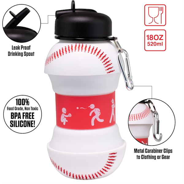 Clip-On Hopfällbar BPA-fri Silikon Baseboll Vattenflaska för Barn, 532 ml