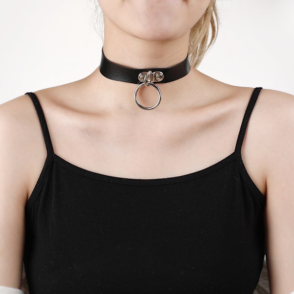 Punk Lær Choker Svart Gotisk Choker Halskjede Rock Justerbart Halskjede Krage Choker Halloween Cosplay Halskjede for Kvinner og Jenter