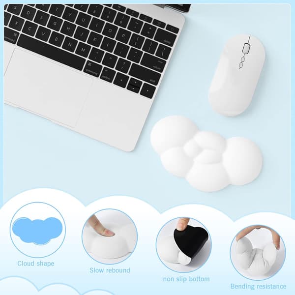 Cloud Memory Foam Håndledsstøtte til Computer Tastatur Mus, 2-i-1 Musemåtte med Coaster, Ergonomisk Design, Anti-Smudge-Hvid