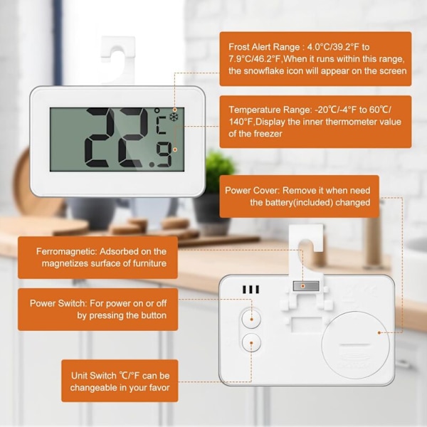 2 mini digitalt termometer, frysetermometer, digitalt kjøleskapstermometer