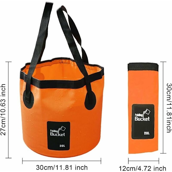 Vikbar hink 20 L - Portabel vikbar hink för camping, vandring, fiske, resor, orange
