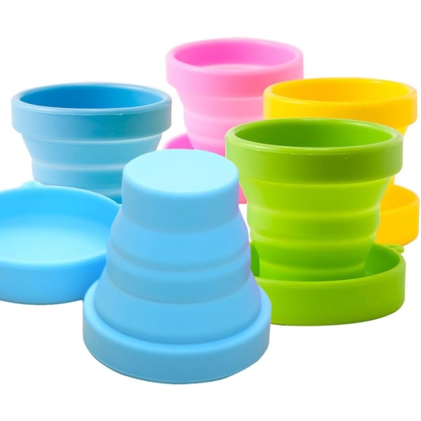 5-pack hopfällbara reskoppar i silikon, hopfällbara koppar för camping, hopfällbar 170 ml lätt dricksbägare med lock för picknick, vandring