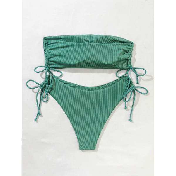 Dam 2-delad Bandeau Badkläder Tie Side Ribbad Bikini M