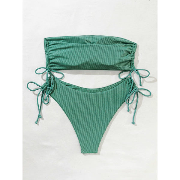 Naisten 2-osainen bandeau-uimapuku, solmittava sivu, ribbineulottu bikinit M