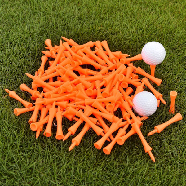 100 stk 70mm oransje plast golf tees, holdbare slott golf tees, for golf driver, golf matter og plast golfballer
